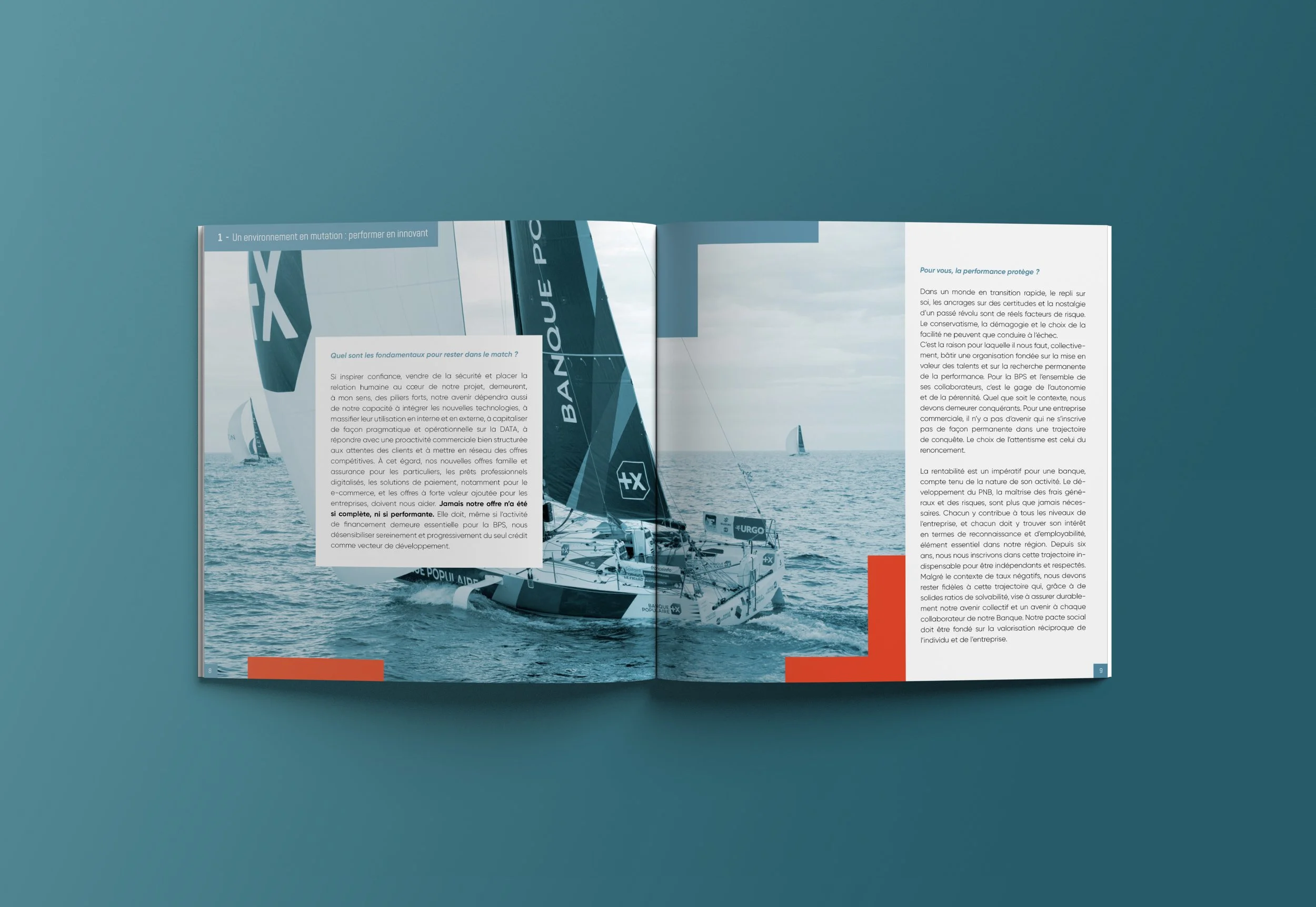 Design éditorial de "Trajectoire 2020" pour la Banque Populaire du Sud (2019) par le studio Faire Signe : 1 - Un environnement en mutation, performer en innovant