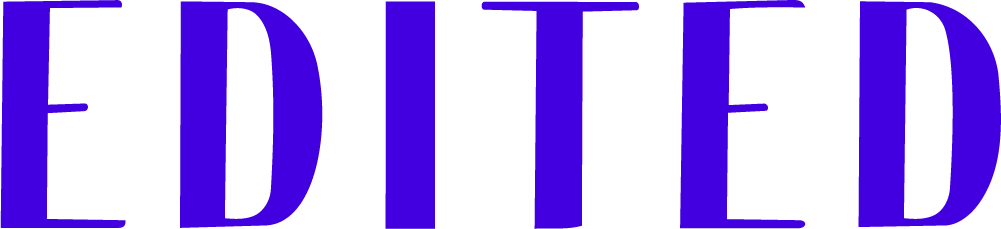 Close-up of the word "EDITED" in bold, purple letters on a white background.