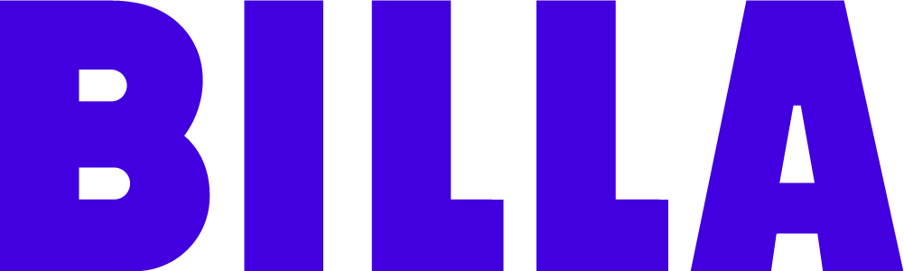 Text that reads 'BILLA' in bold purple letters.