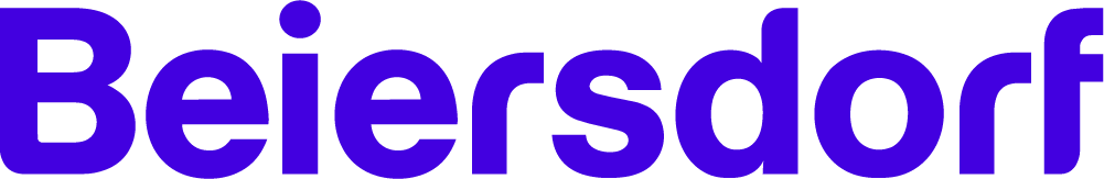 The text 'Beiersdorf' in bold, purple letters on a black background.