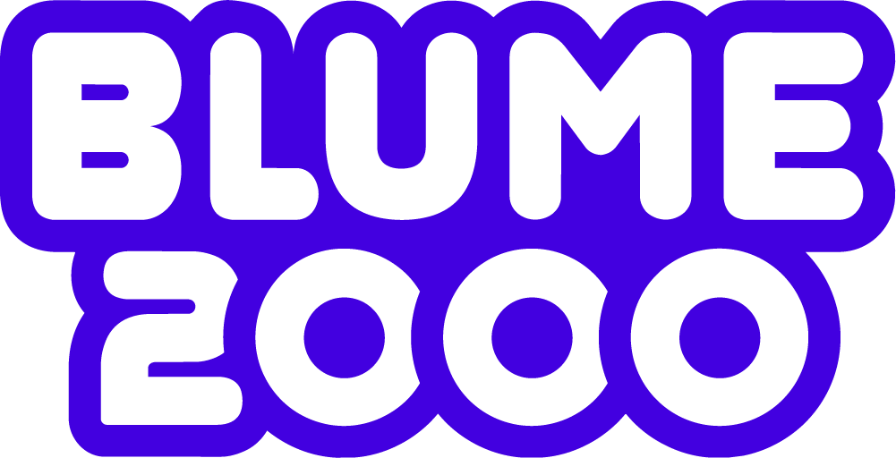 Bold text with the words 'BLOOM 2000' in black outline, purple background.