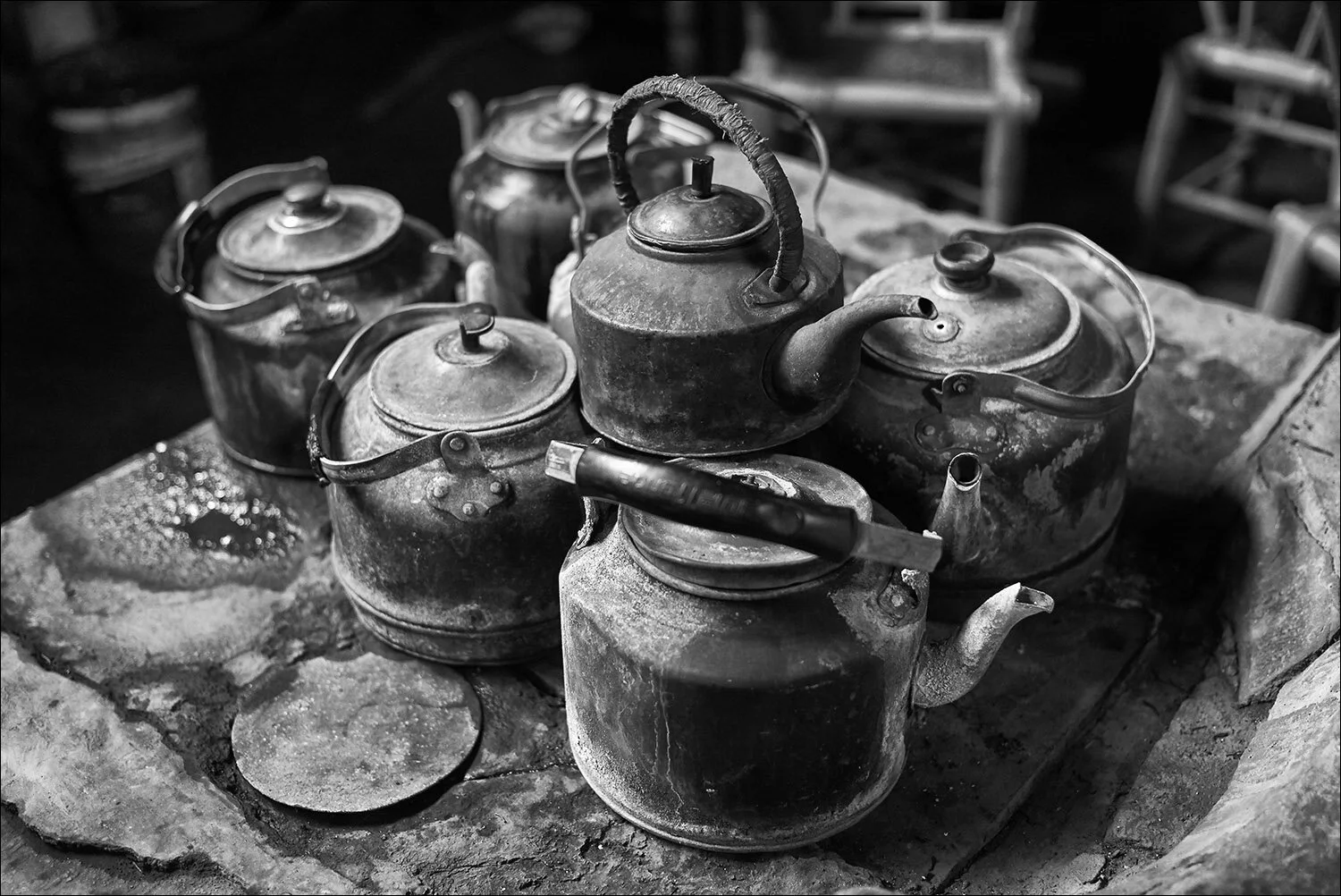   Old oven and old kettles.