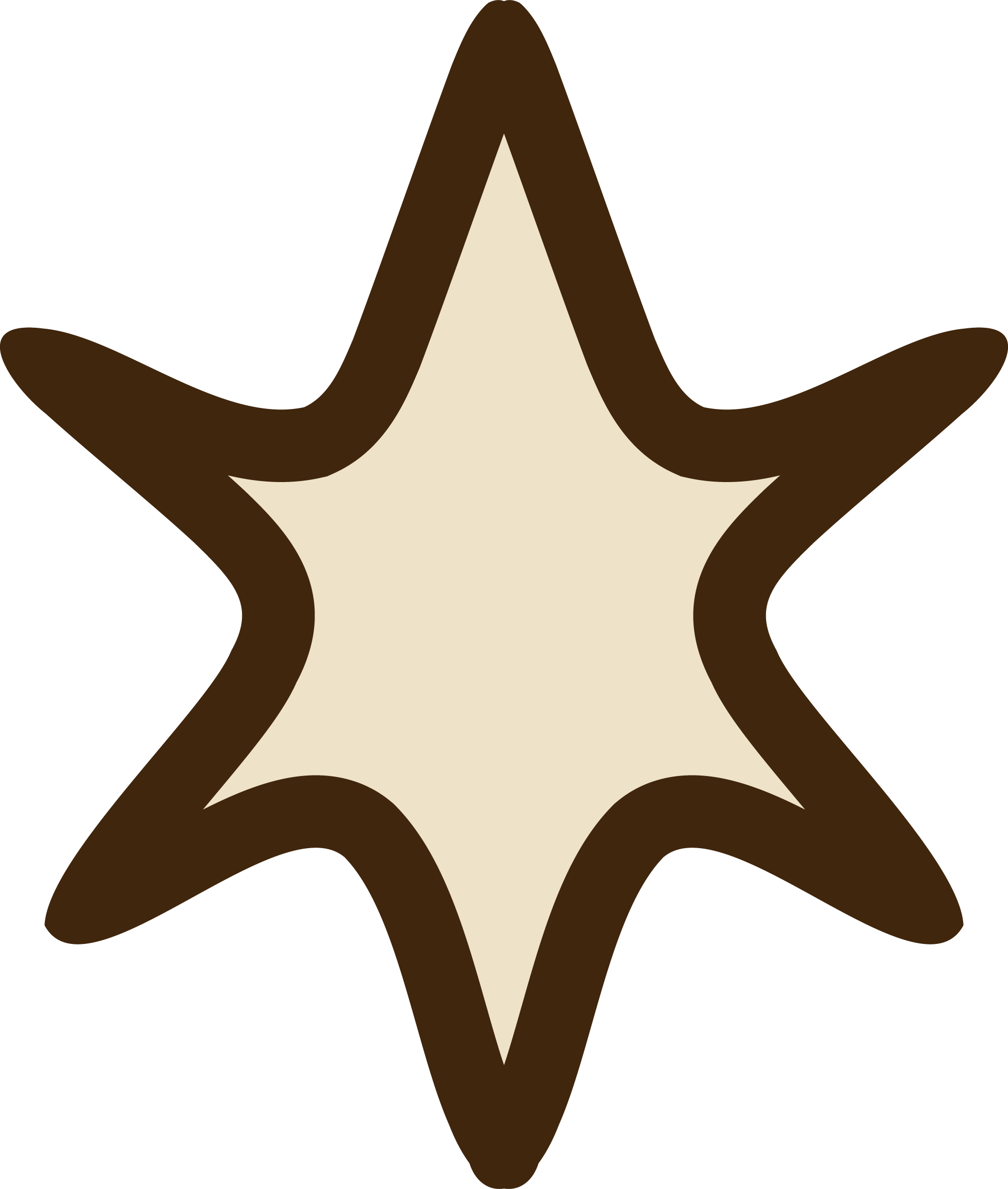Stylized star with chocolate brown border and cream interior on black background.