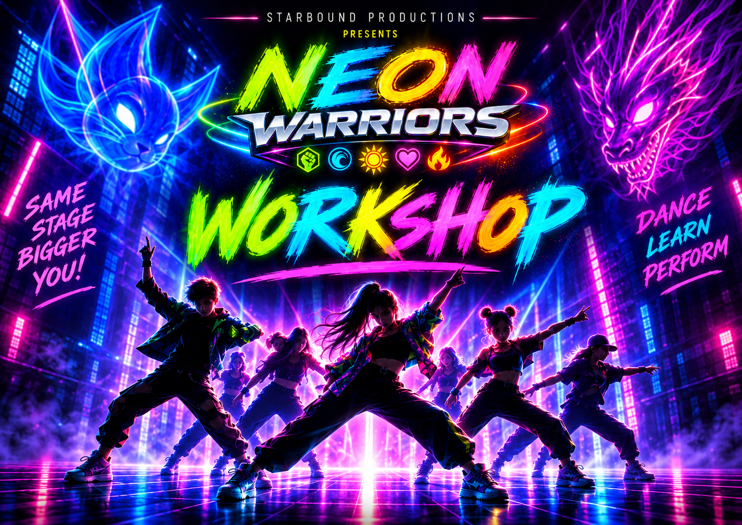 Neon Warriors three-day school holiday performance workshop at HOTA Gold Coast