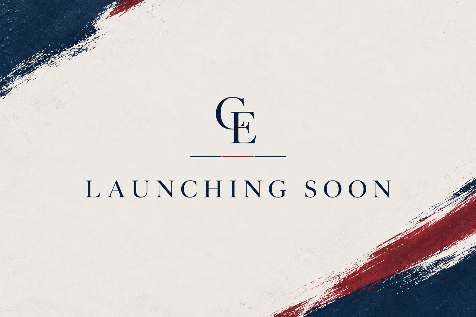 Announcement image with a white background and red and blue paint streaks in the corners, displaying the text 'G E' above 'Launching Soon'.
