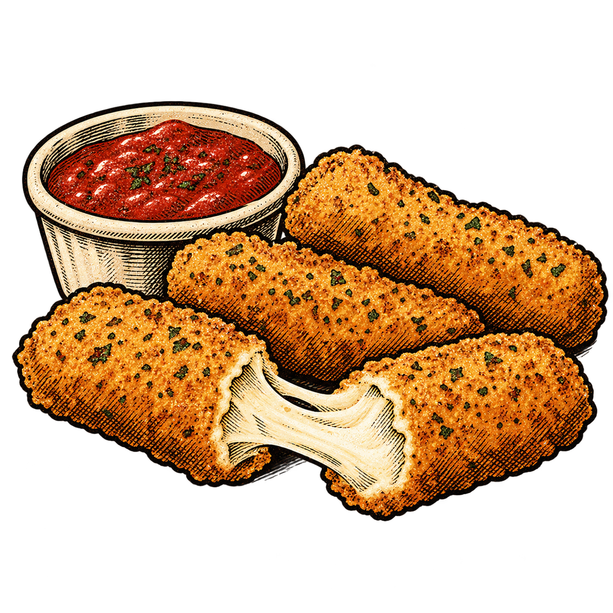 Fried chicken tenders with a side of marinara sauce.
