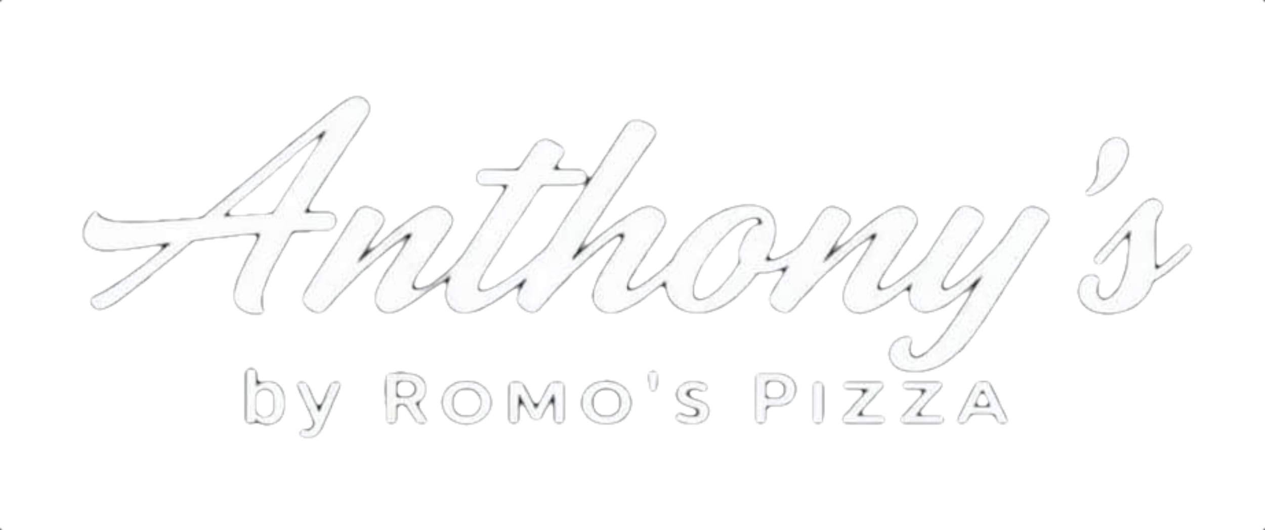Neon sign that says "Artisan" with the words "by ROMO'S PIZZA" below, set against a black background.
