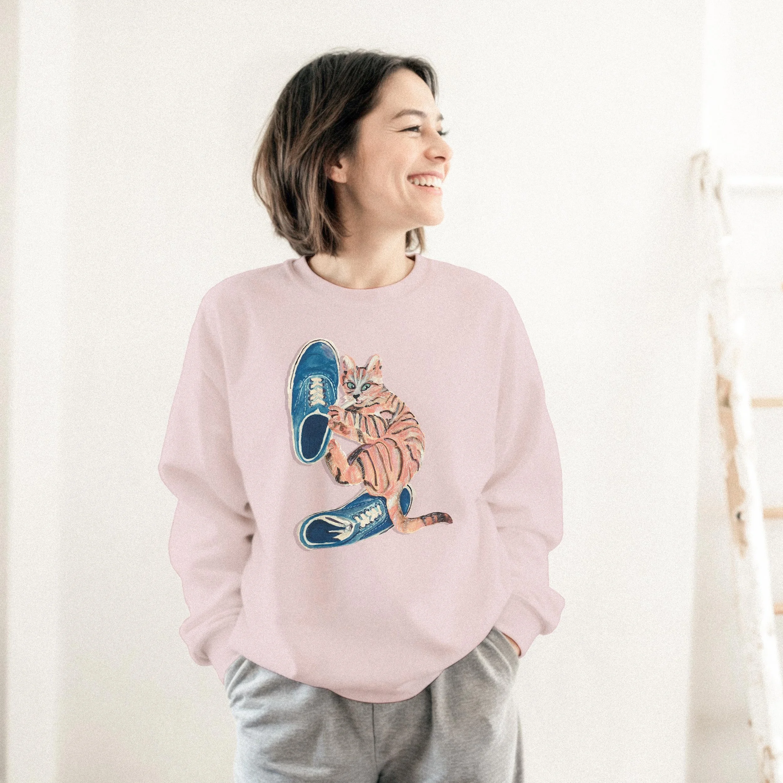 Laced Up Kitty | Artist-Designed Cat Crewneck Sweatshirt