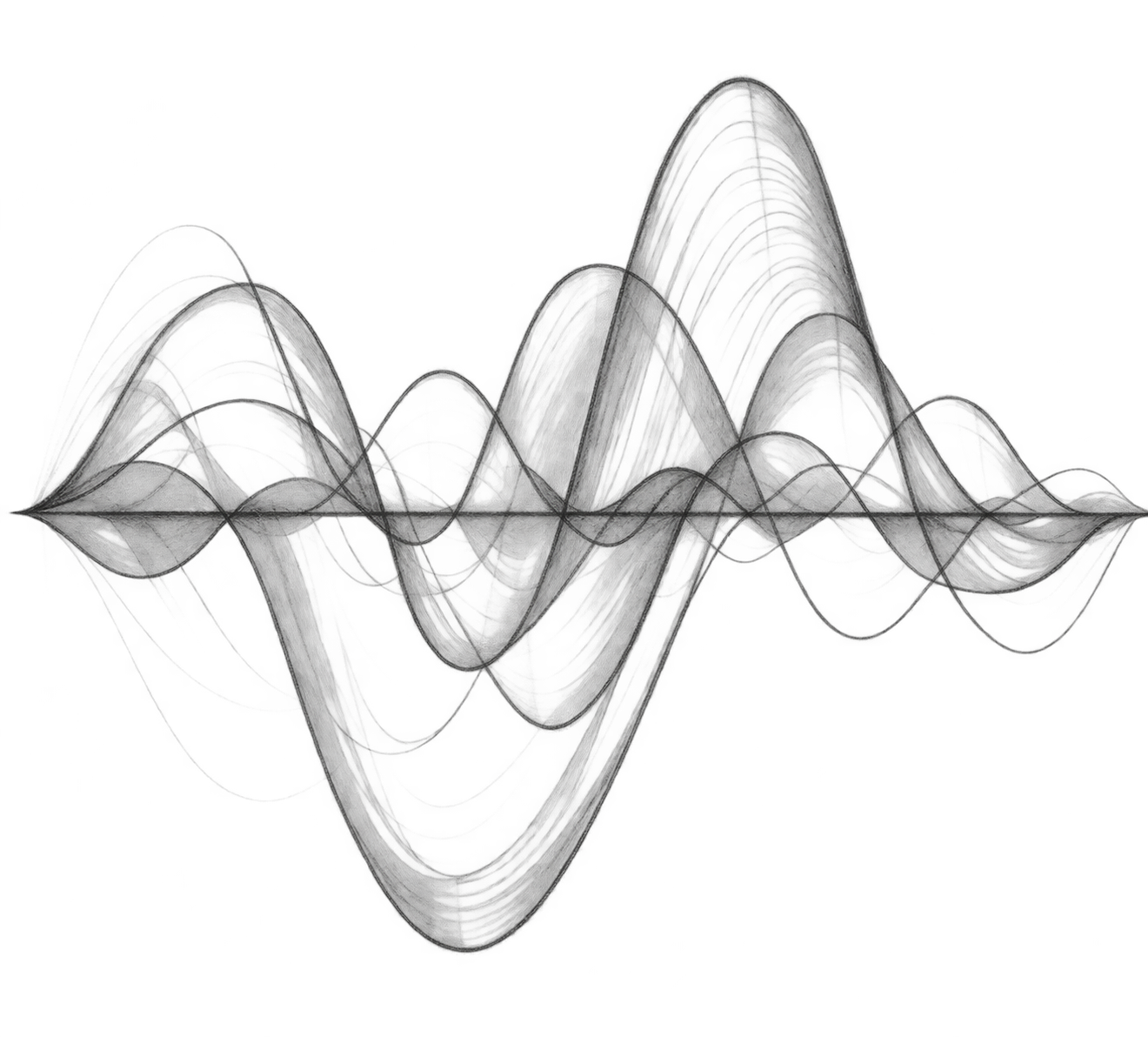 Pencil sketch styled image of abstract sound wave visualization.