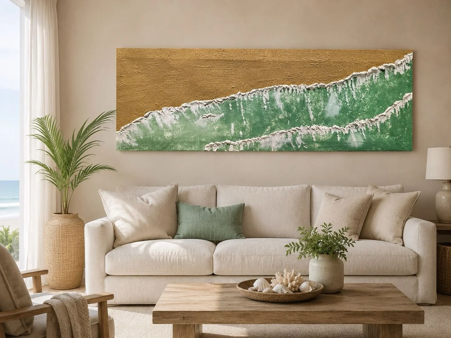 Green Ocean-  Textured Coastal Painting