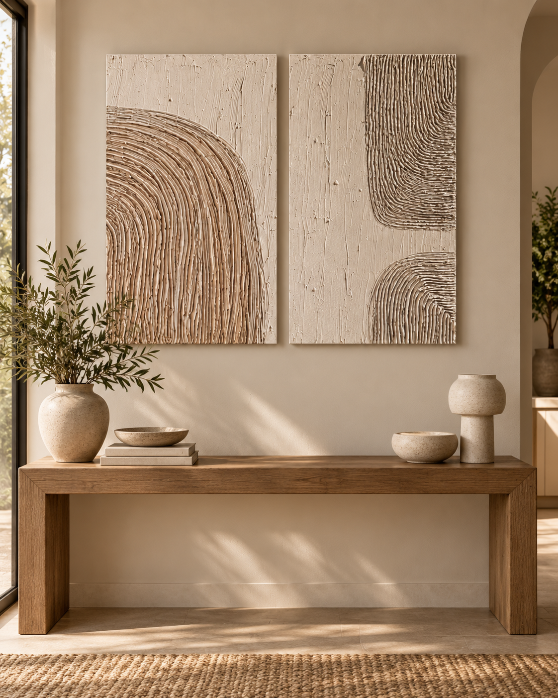 Quiet Arch — Neutral Textured Diptych