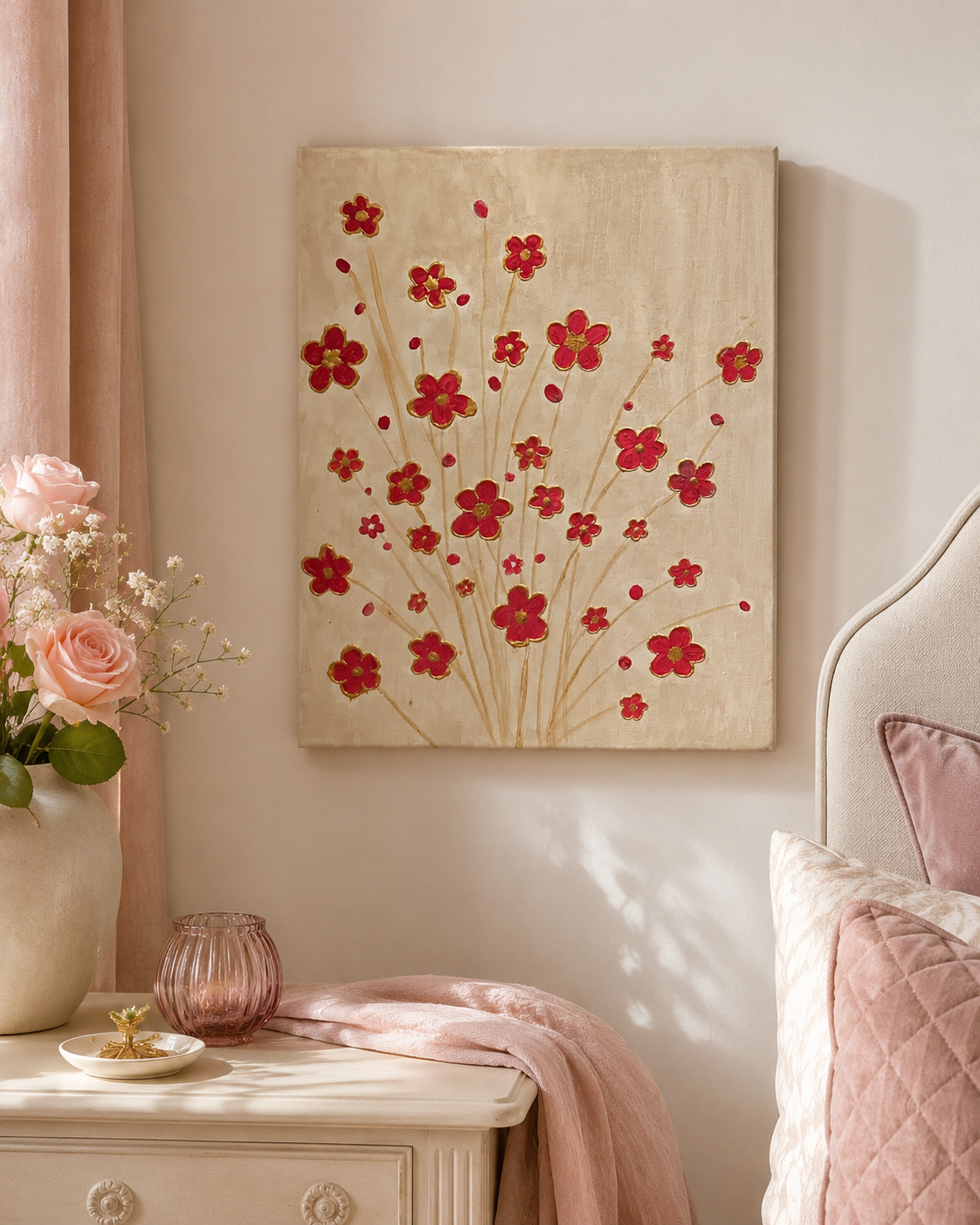Crimson Meadow — Textured Floral Art