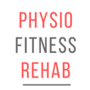 Text reading 'PHYSIO FITNESS REHAB' with 'PHYSIO' and 'REHAB' in red, and 'FITNESS' in black.
