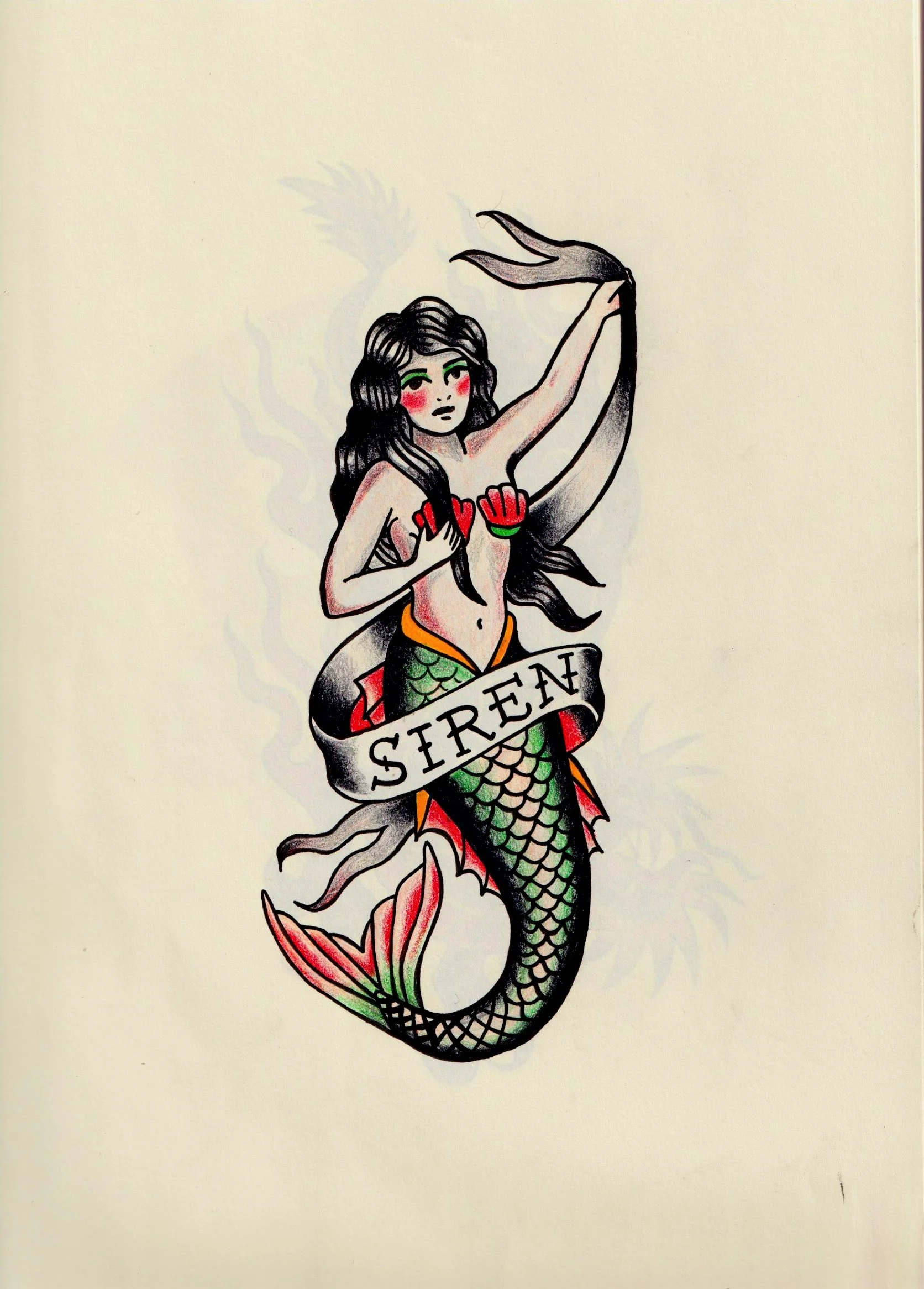 Ink and colored pencil