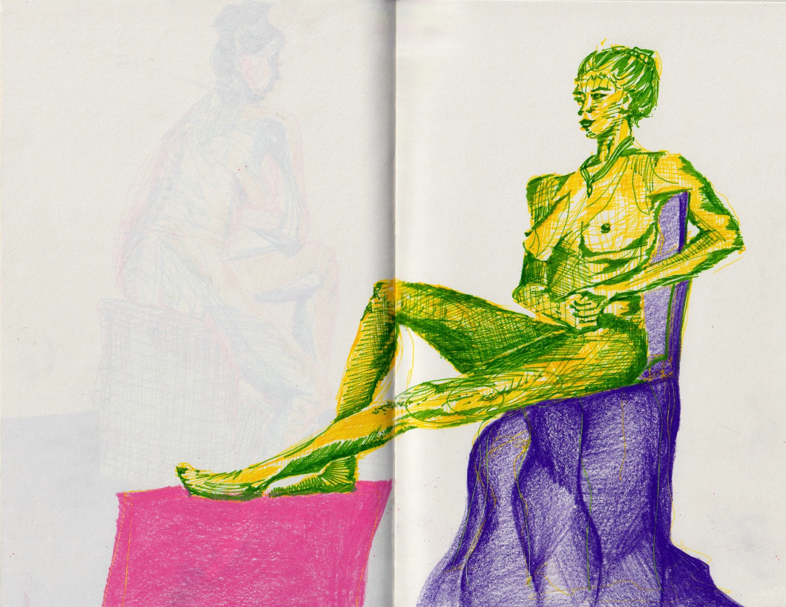 Ink and colored pencil