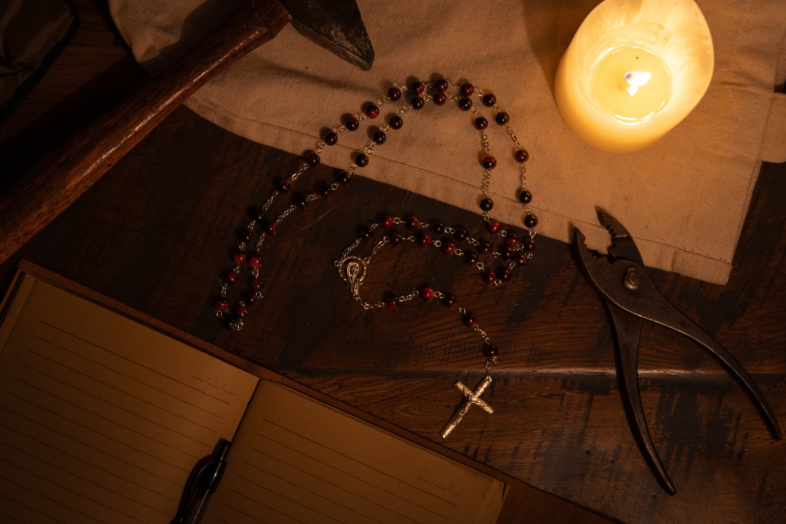 Pink and Black Glass Bead Rosary
