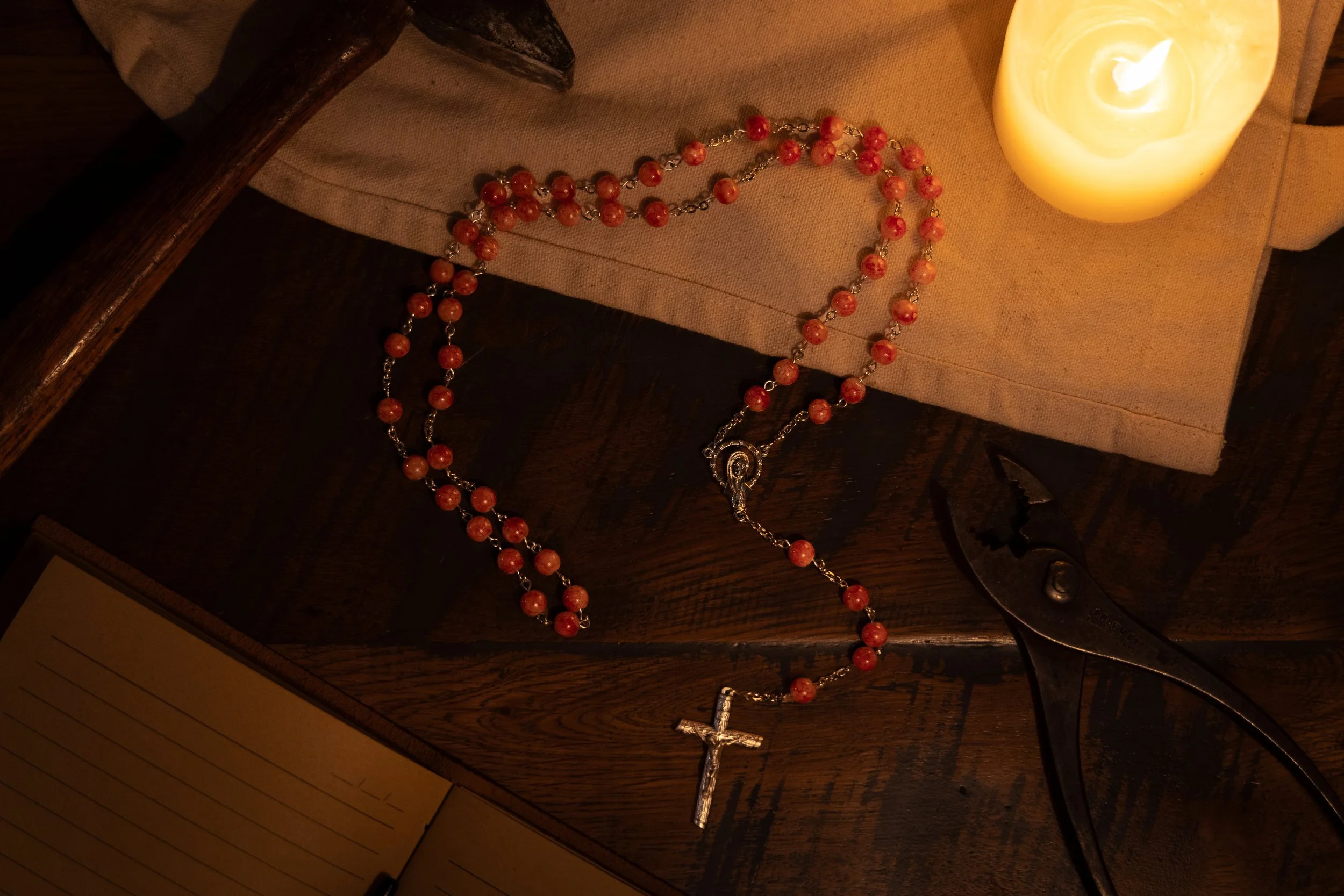 Red and Orange Glass Bead Rosary