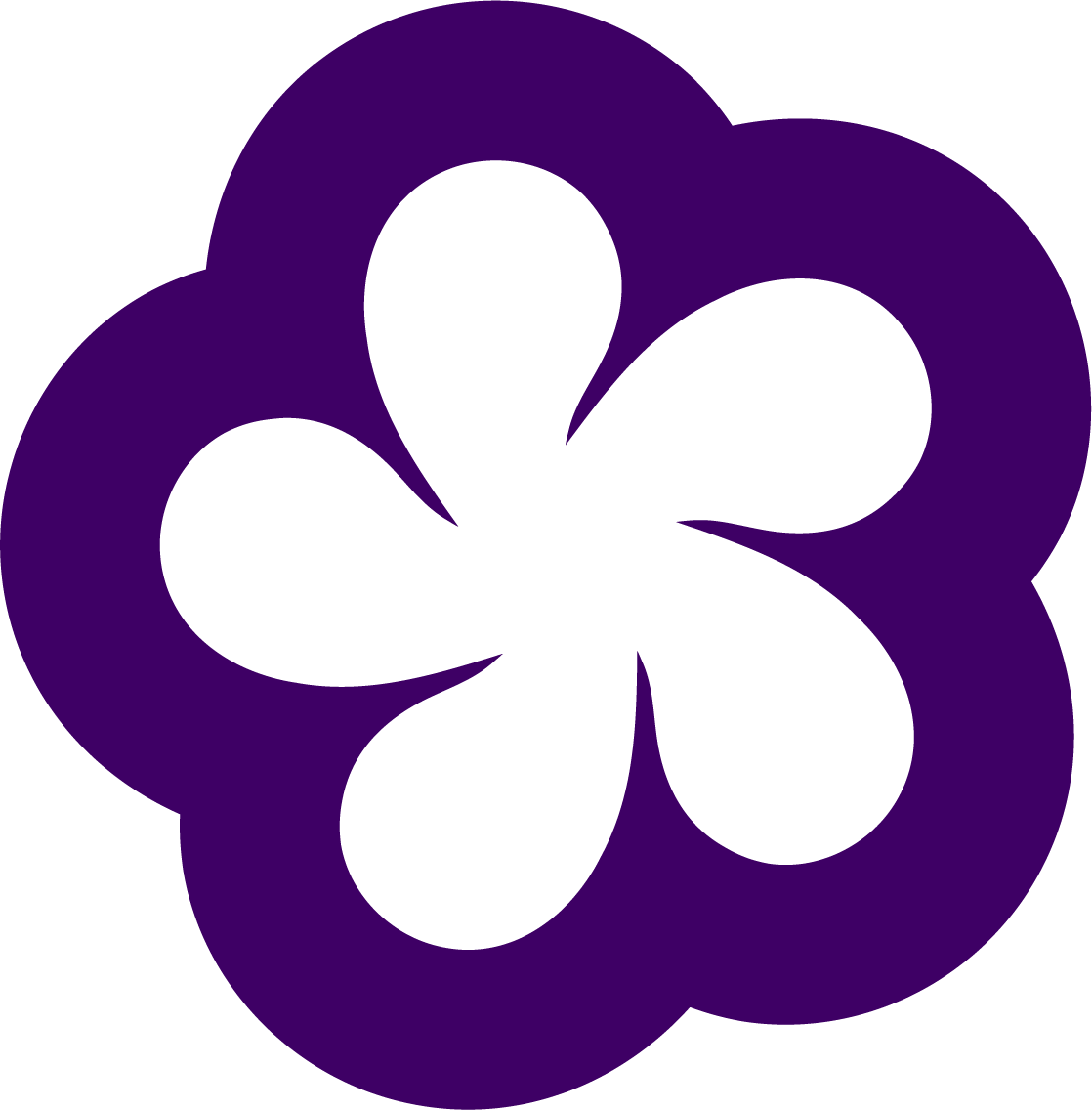 Une illustration stylisée d'une fleur violette avec un centre noir, composée de cinq pétales.