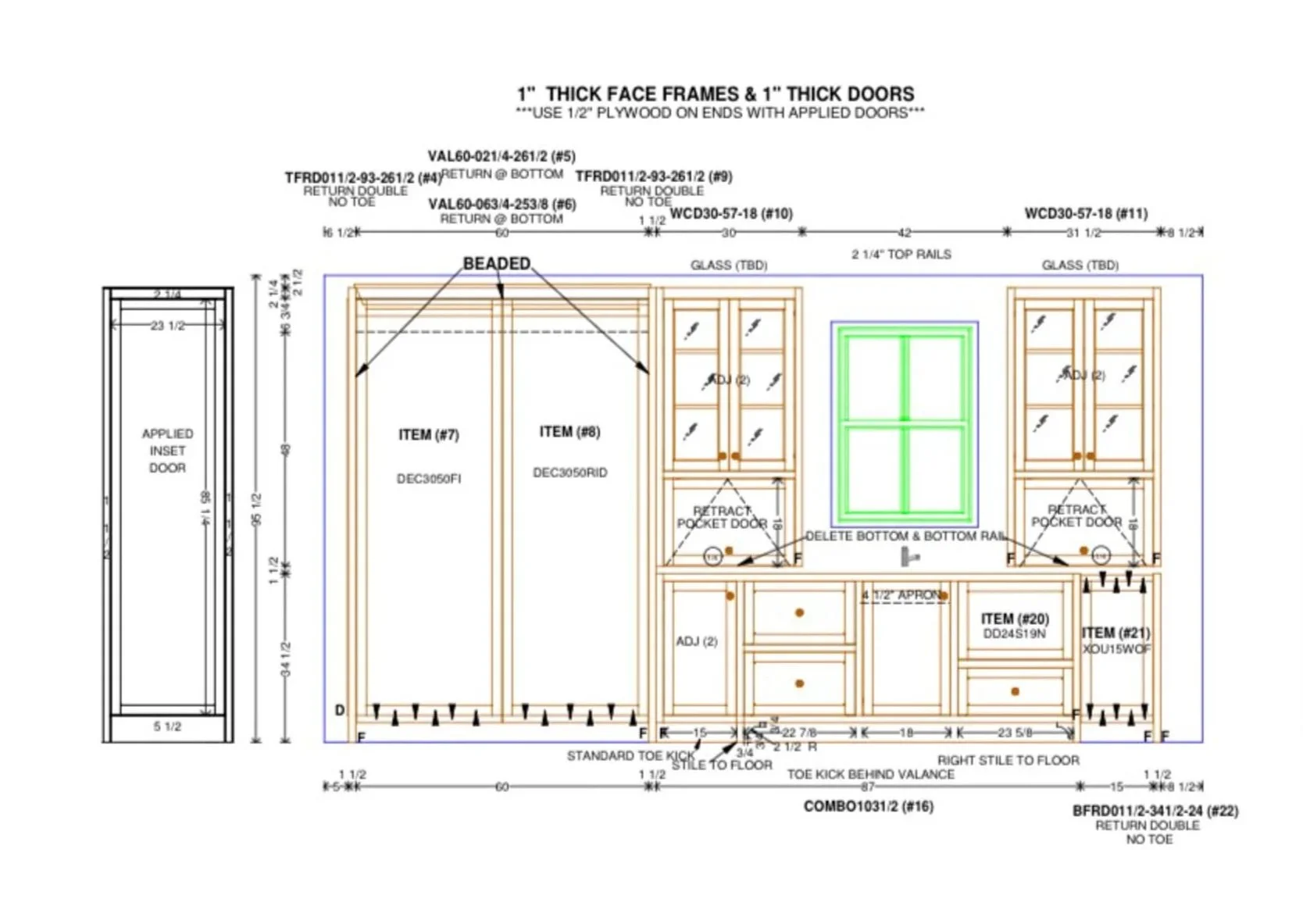 Detailed shop drawing for fully custom cabinetry by Rift & Quarter in Charlottesville, Virginia