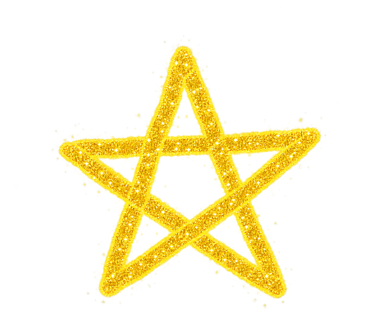 A glowing gold star-shaped glitter decoration.