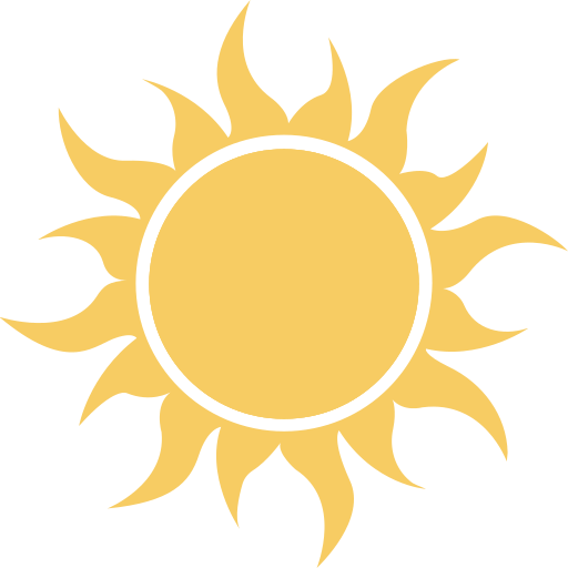 A stylized yellow sun with pointed rays and a black outline.