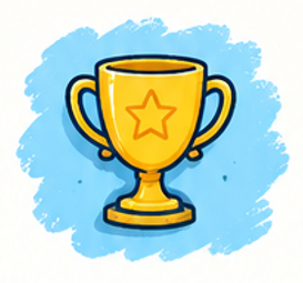 Golden trophy cup with a star on the front, set against a blue background.