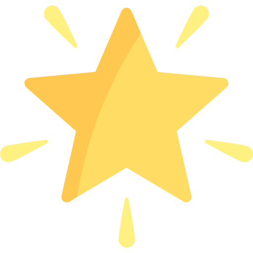 Illustration of a gold star with yellow rays emanating from it against a black background.