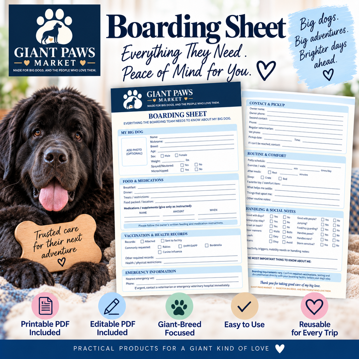Giant Paws Boarding Sheet – Printable + Editable