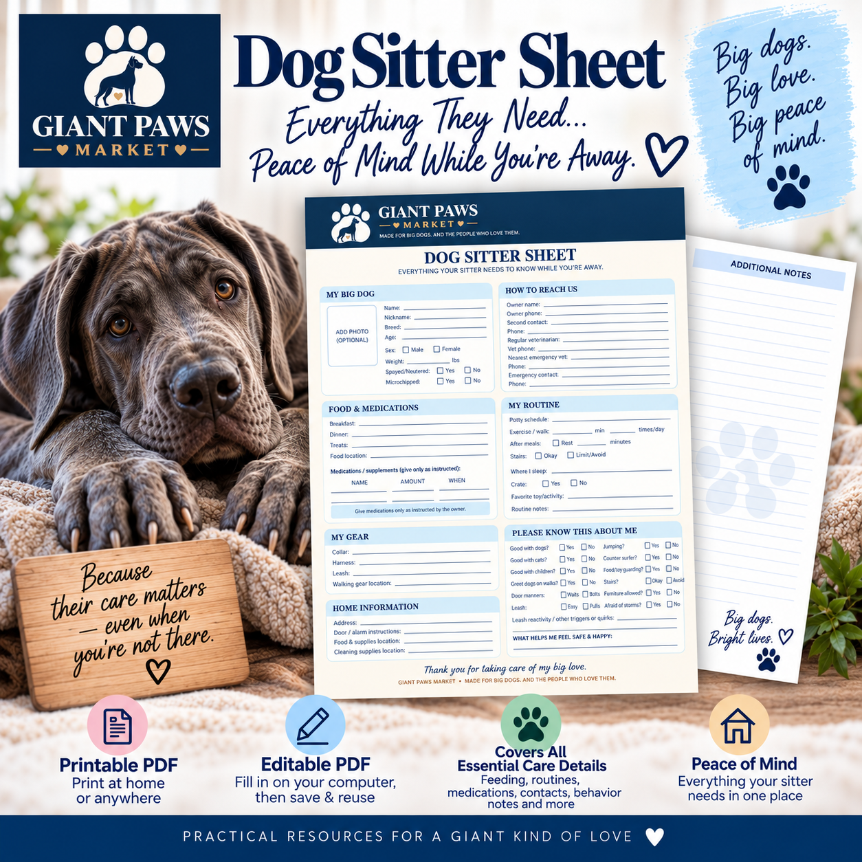 Giant Paws Dog Sitter Sheet – Printable + Editable