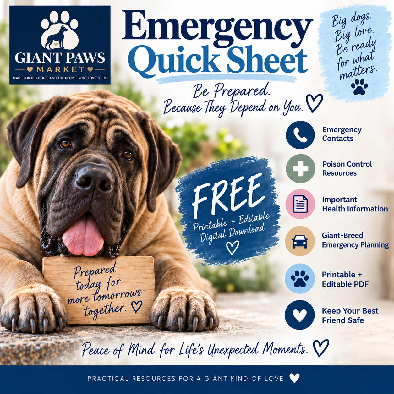 Giant Paws Emergency Quick Sheet – FREE Printable + Editable