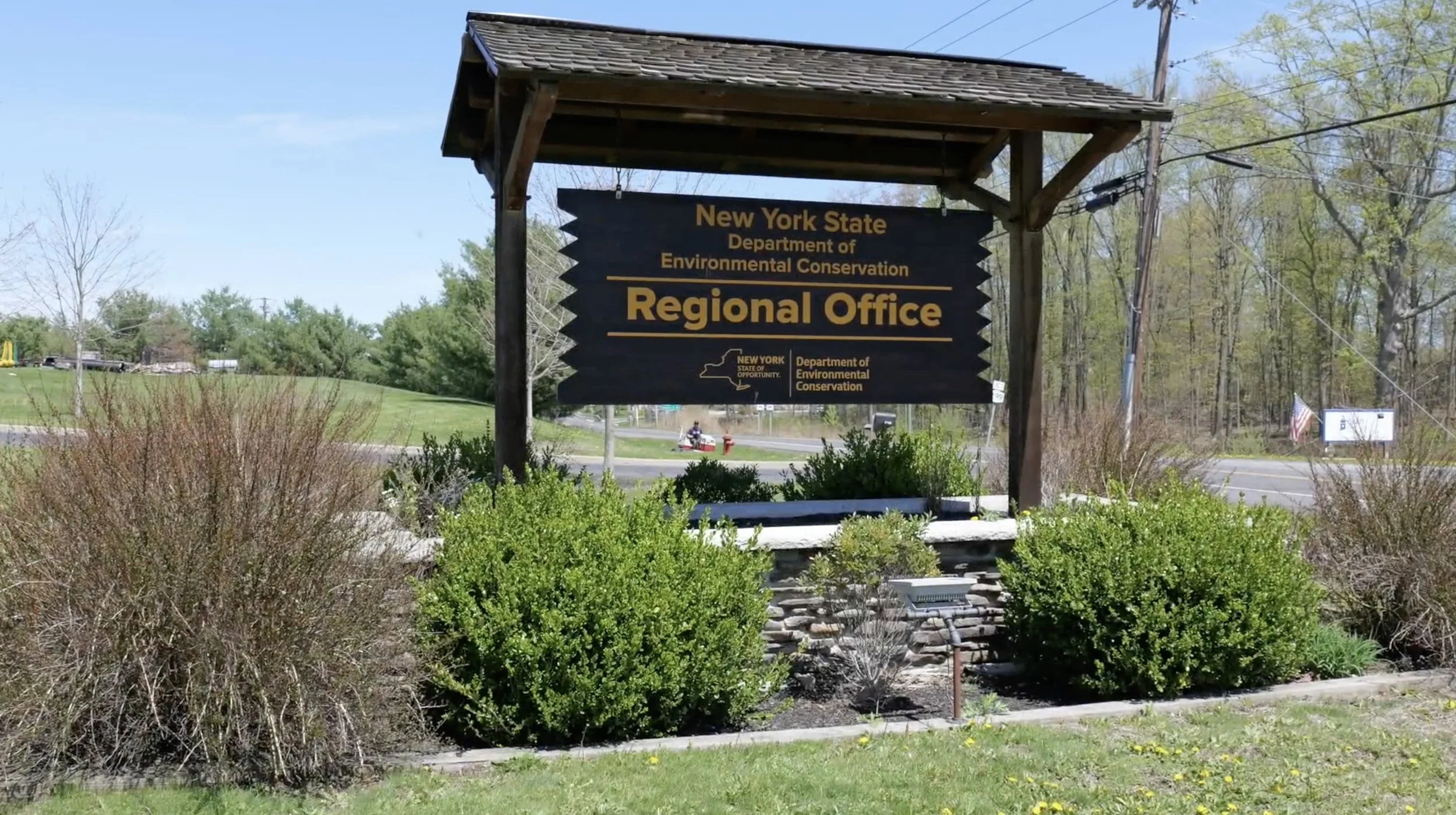 Sign for the New York State Department of Environmental Conservation Regional Office, located in New Paltz, New York