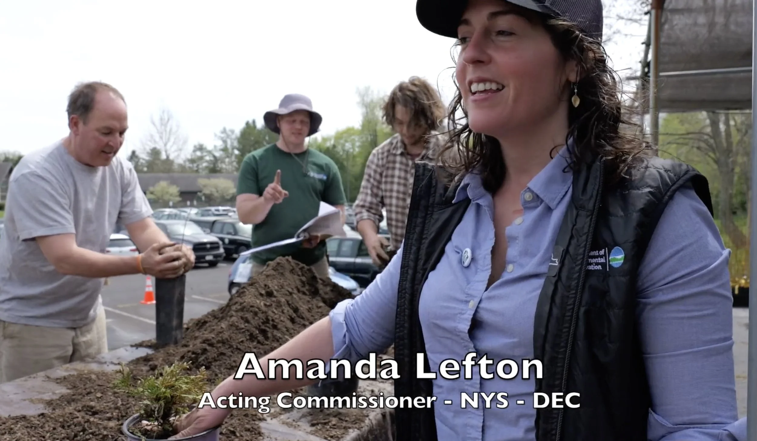 Amanda Lefton, Commissioner of the NYSDEC potting up trees for the Trees For Tribs Program