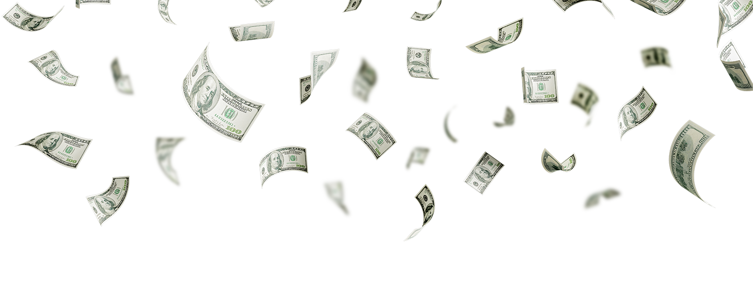 Digital illustration of money flying through the air.