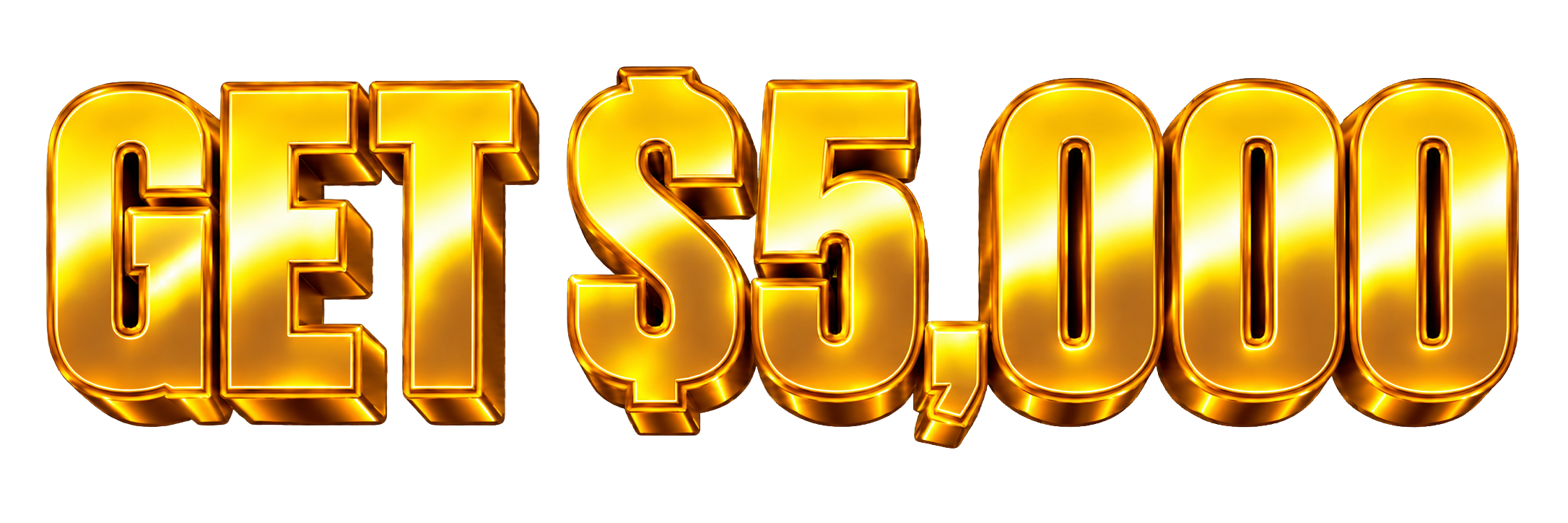 Gold 3D text reading 'GET $50,000' with a shiny, reflective surface.