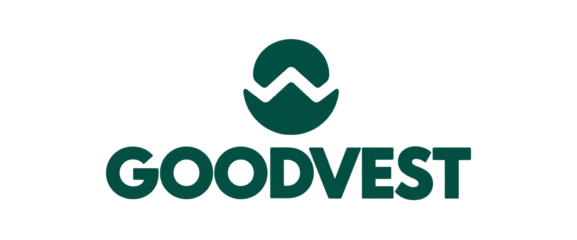 Logo avec un cercle et un symbole stylisé à l'intérieur, puis le mot 'GOODVEST' en lettres épaisses