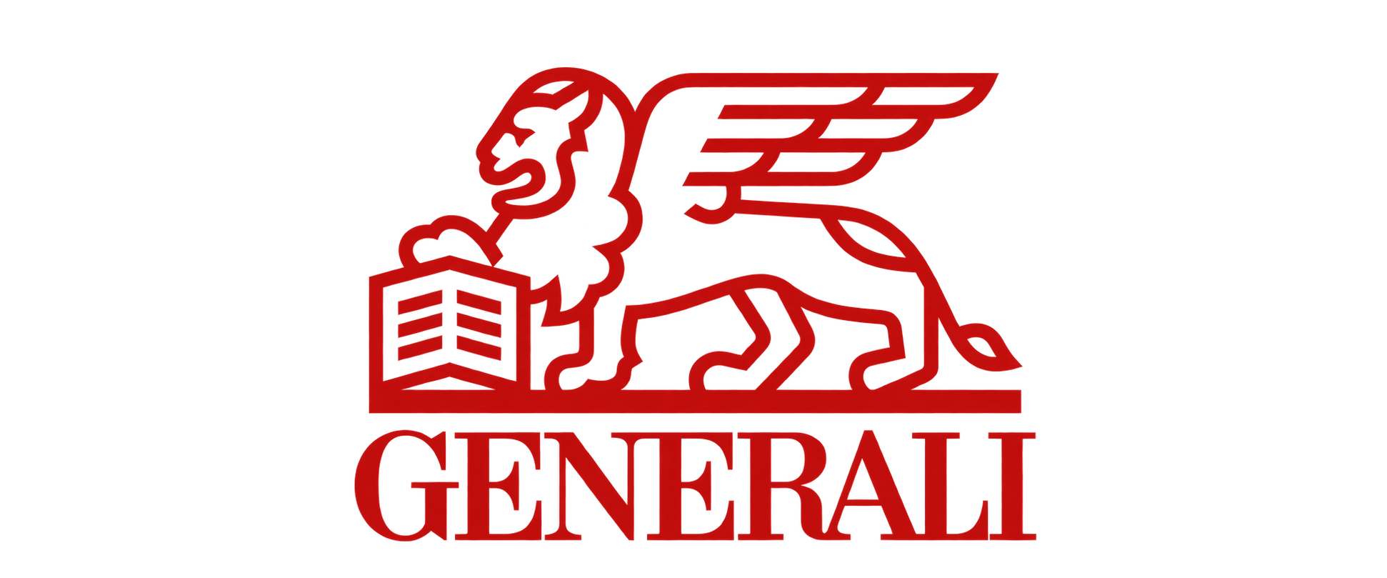 Logo de la Banque Générale, représentant un lion avec une aile, tenant un livre, le tout en style ligne rouge.