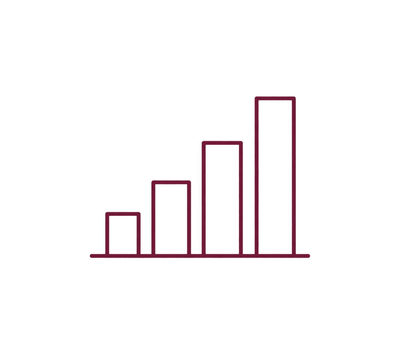 Un graphique à barres avec cinq barres de différentes hauteurs, représentant une croissance graduelle.