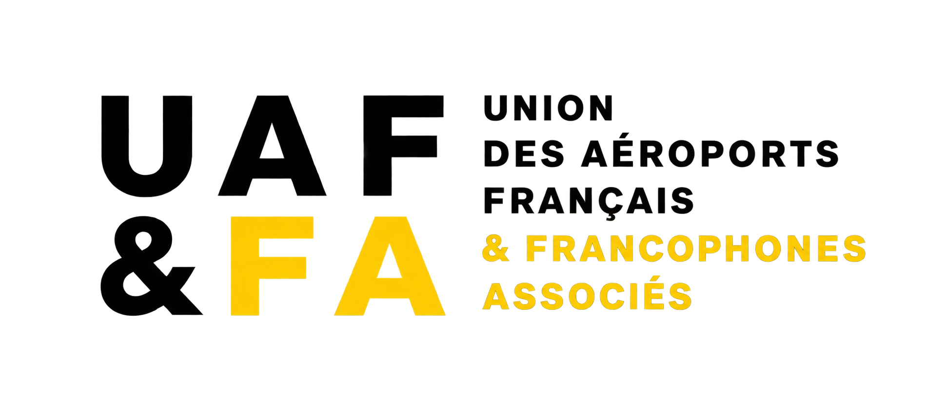Logo avec texte en jaune et noir comprenant les mots "FA" en grands caractères, et le reste du texte "s citoyens et francophones associés" plus petits, avec un fond noir.