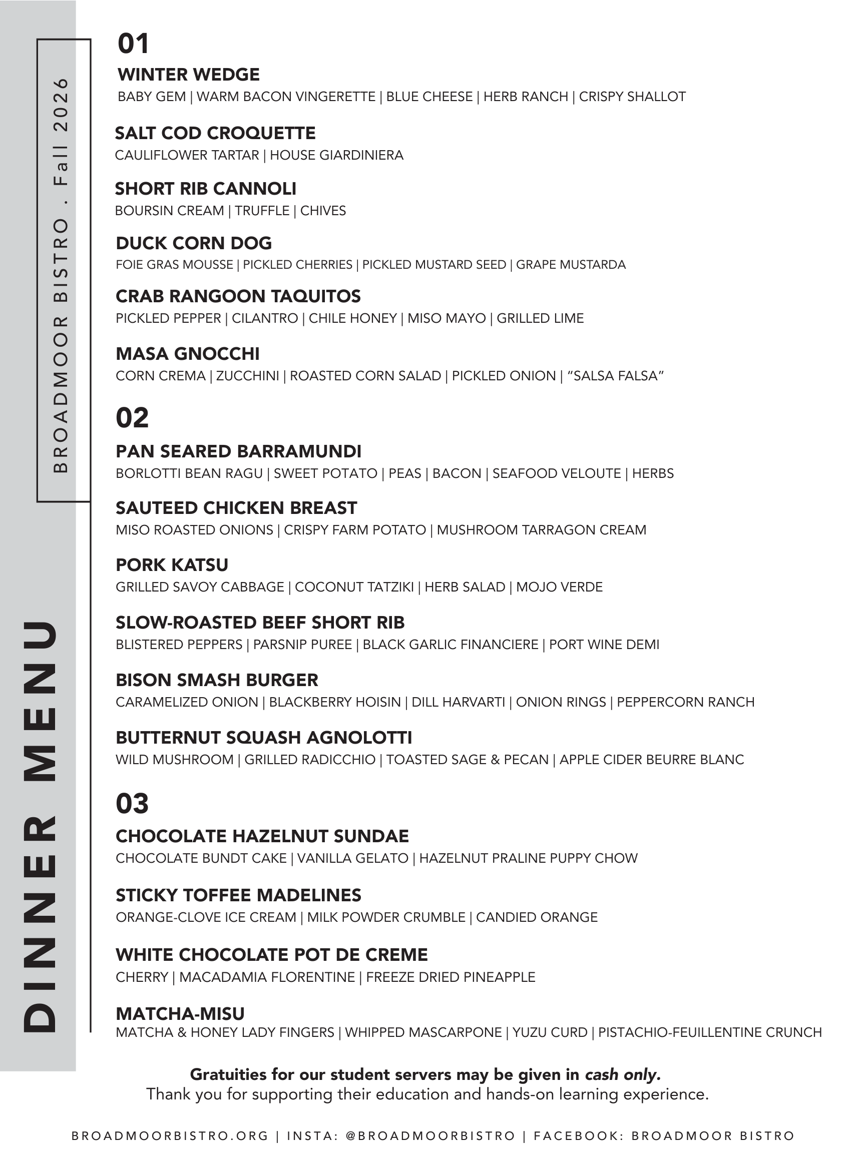 Broadmoor Bistro 2026 Fall Menu