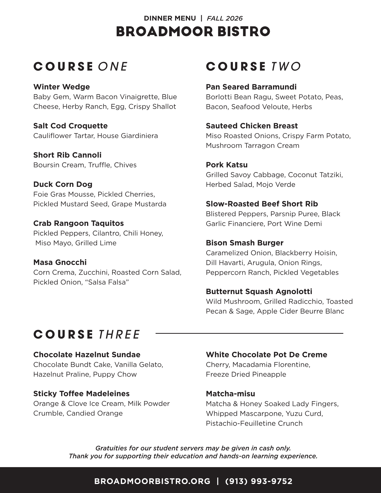 Broadmoor Bistro Fall 2026 Menu