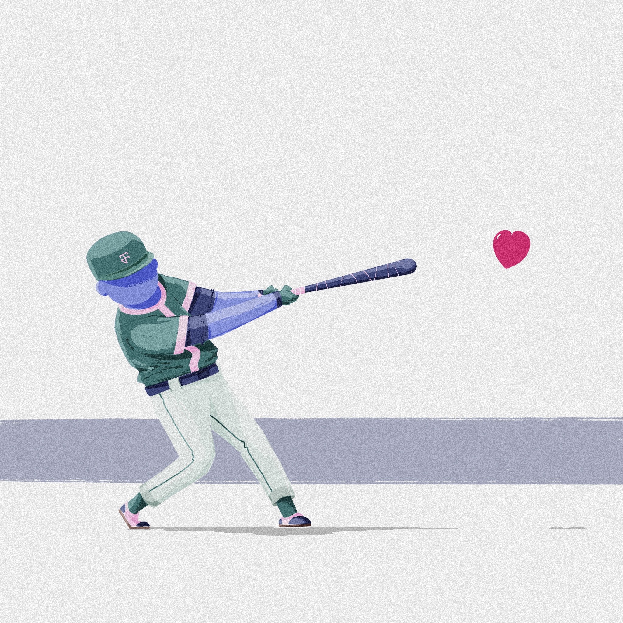 Une illustration d'une personne stylisée en train de faire du roller, portant un casque et des protections, avec un cœur flottant à côté.