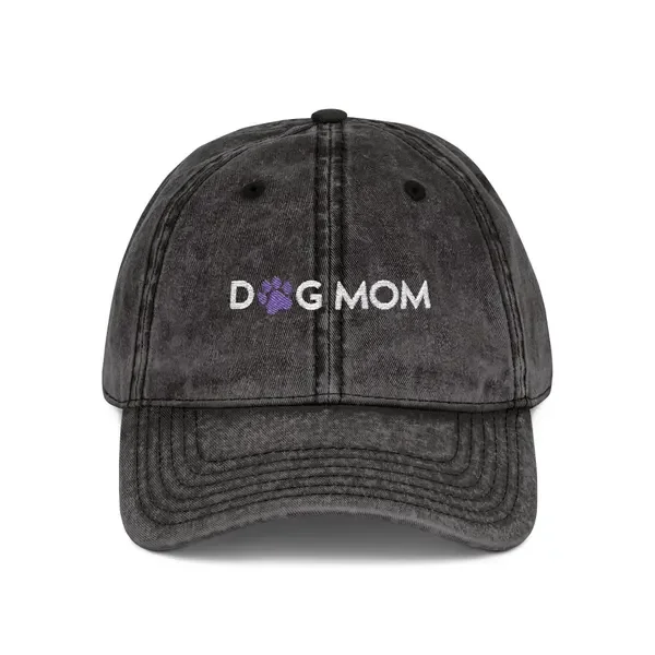 charcoal grey baseball hat that says dog mom