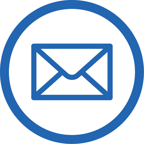A blue email icon inside a circular border.