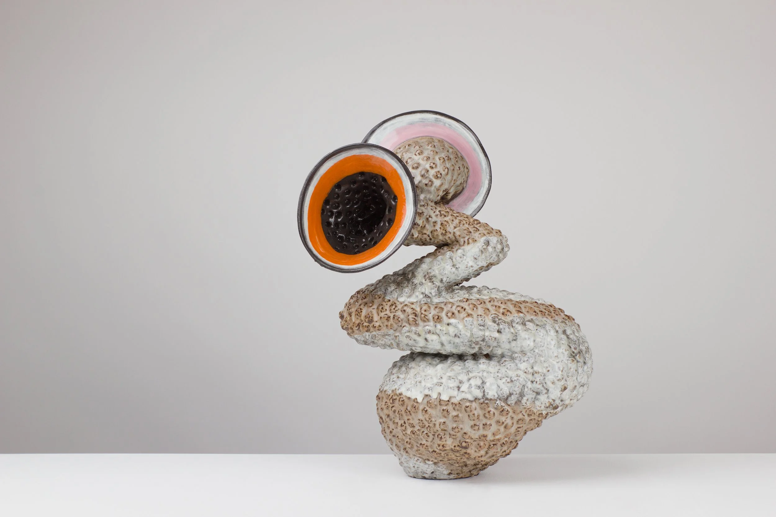 Observer, 2025. Black clay, engobe, glaze. 55x43x25cm