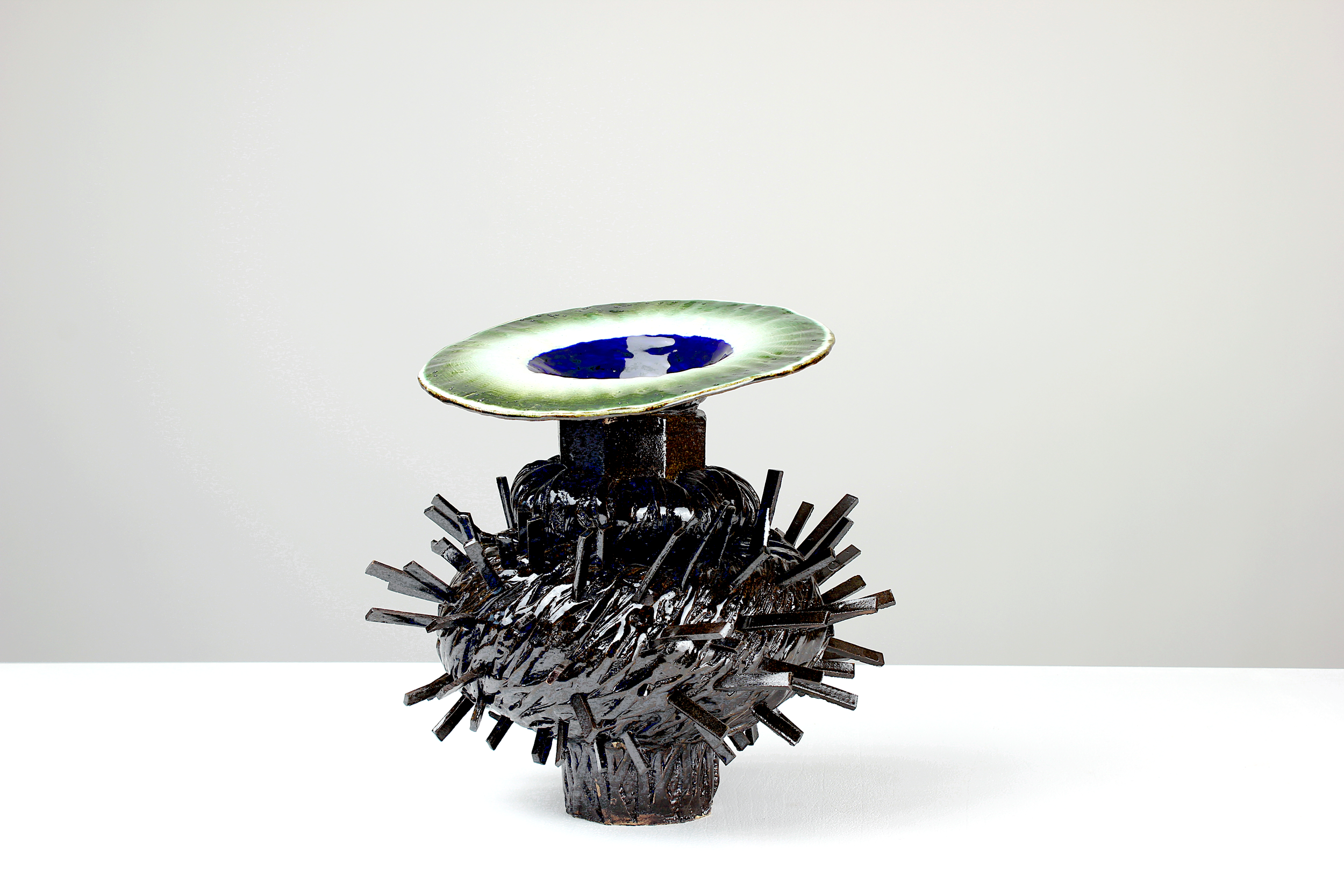 #2/12/25, 2025. White clay, engobe, glaze. 30x27x30cm