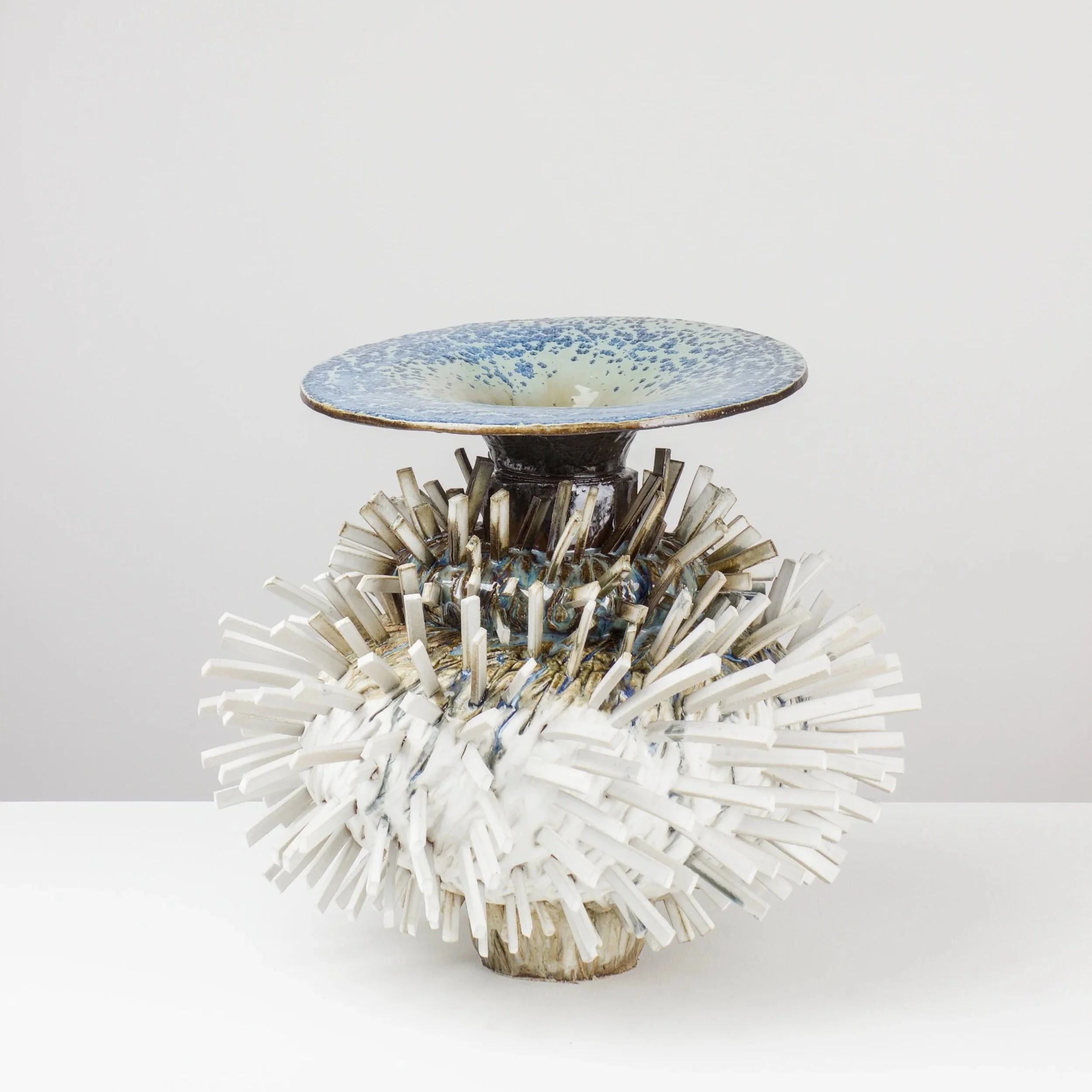 #21/12/25, 2025. White clay, engobe, glaze. 40x43x46cm