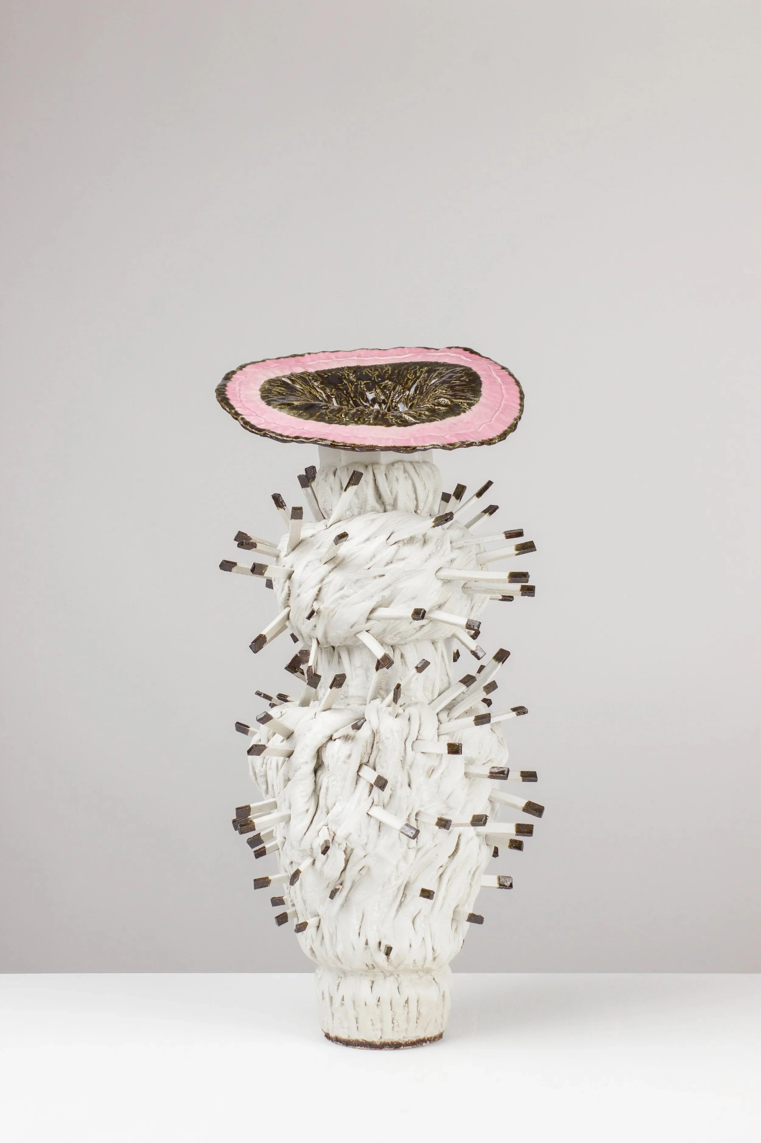 Too late to unsee it, 2025. White clay, engobe, glaze. 60x25x30cm