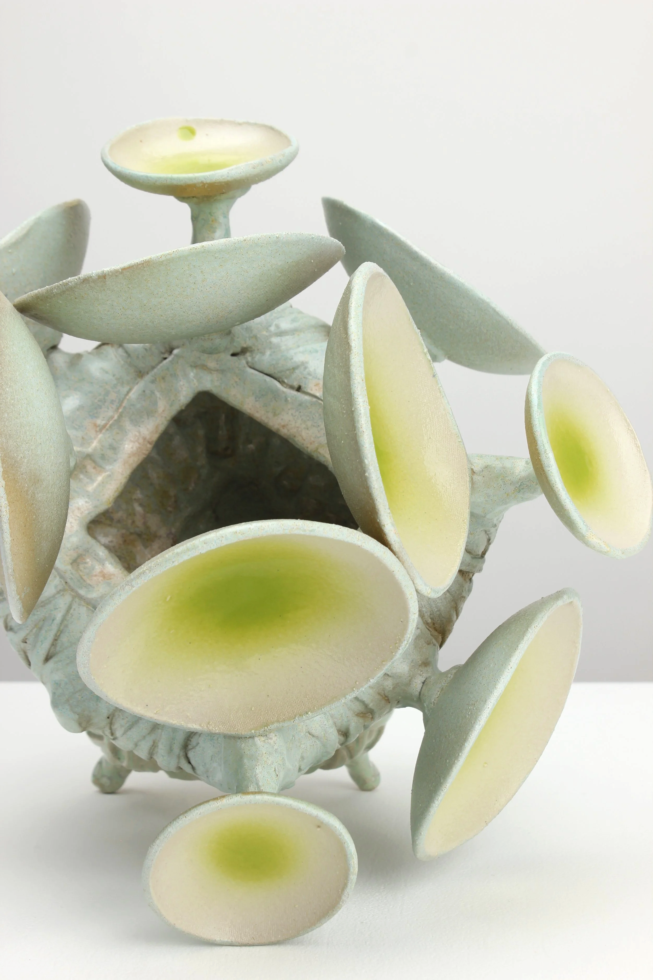 DETAIL UAP I, 2026.
White clay, engobe, glaze. 
34x32x25cm