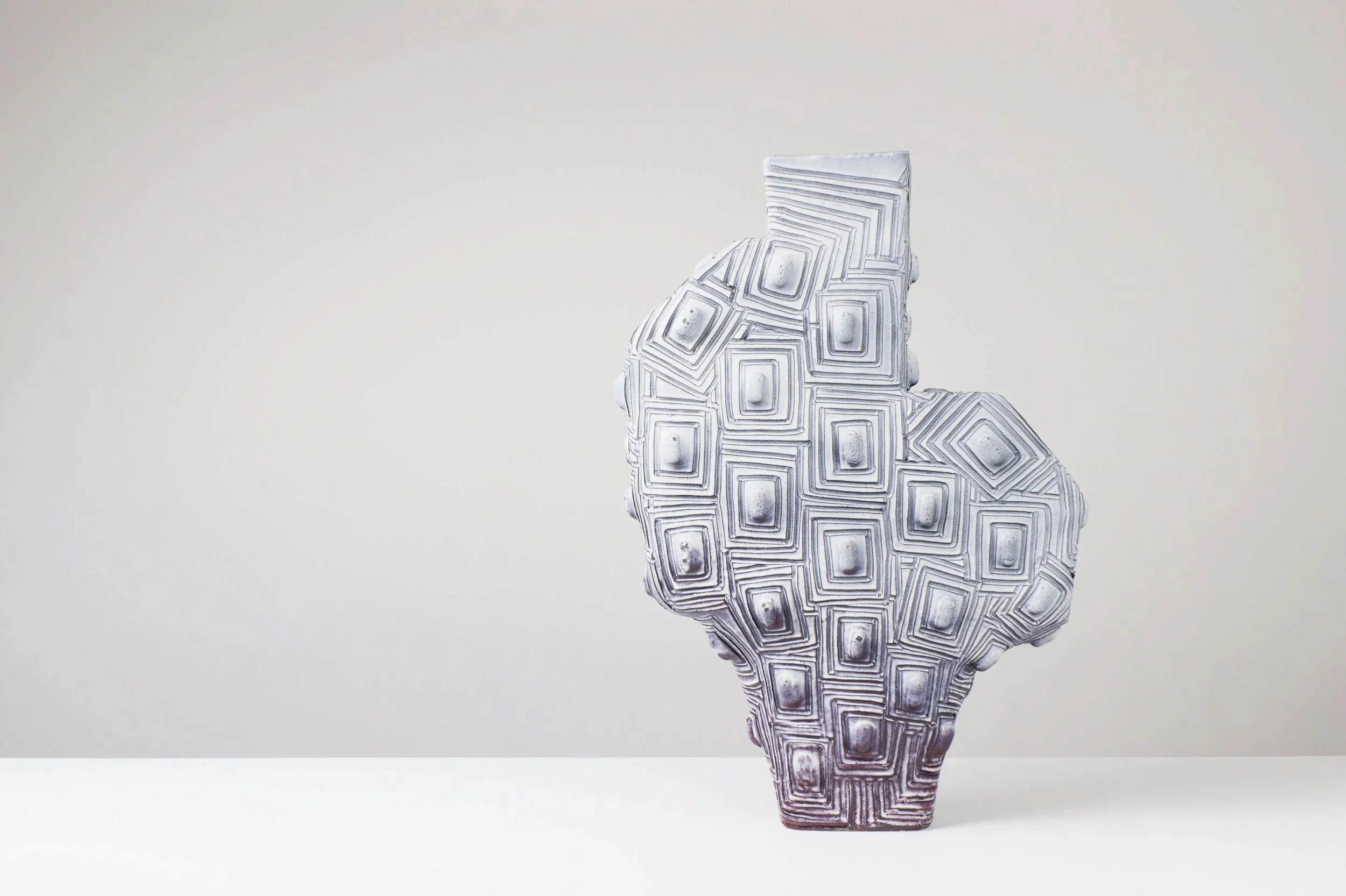 Squarebody, 2025. White clay, engobe, glaze. 68x47x20cm