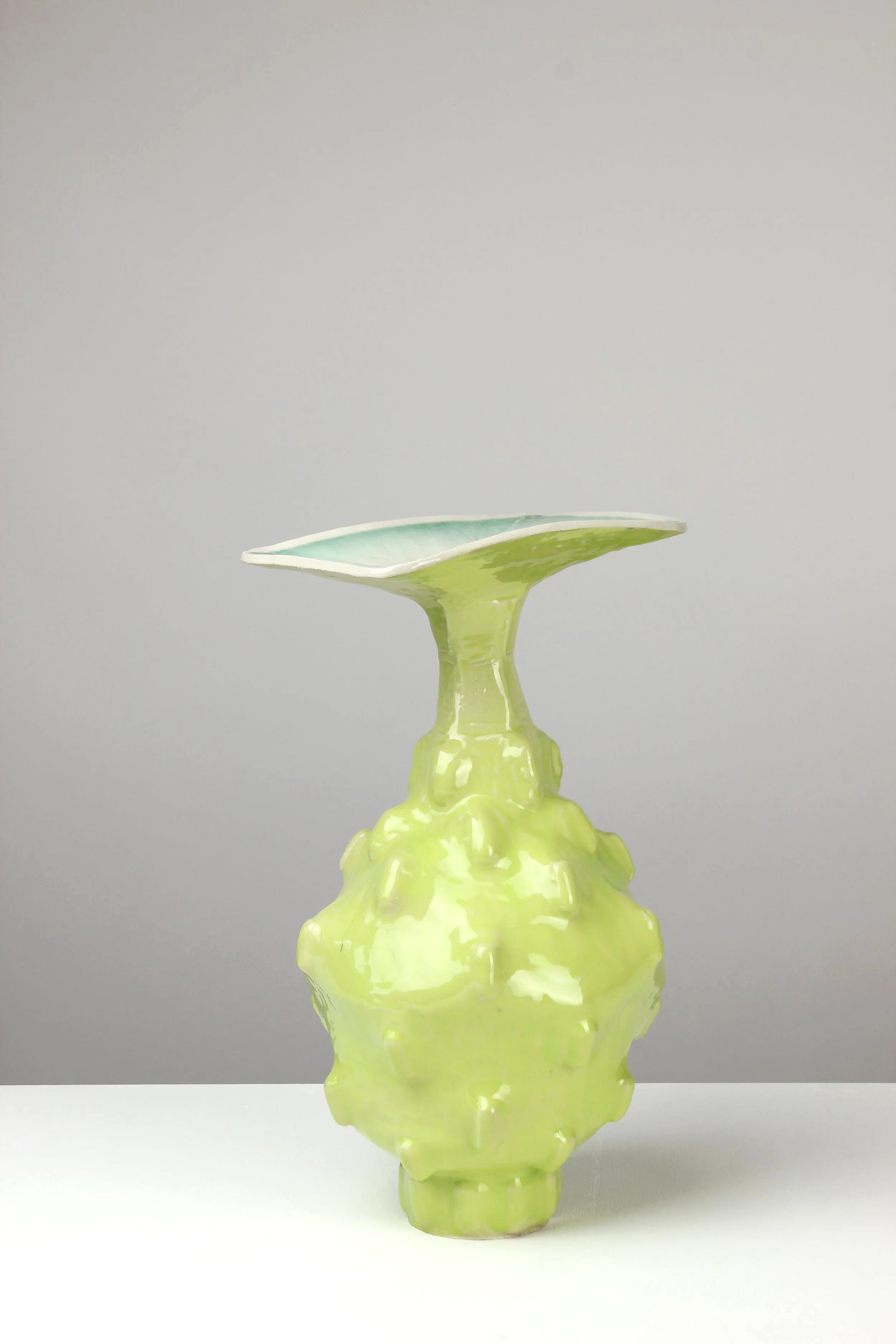squarehead, 2025. White clay, engobe, glaze. 40x25x27cm